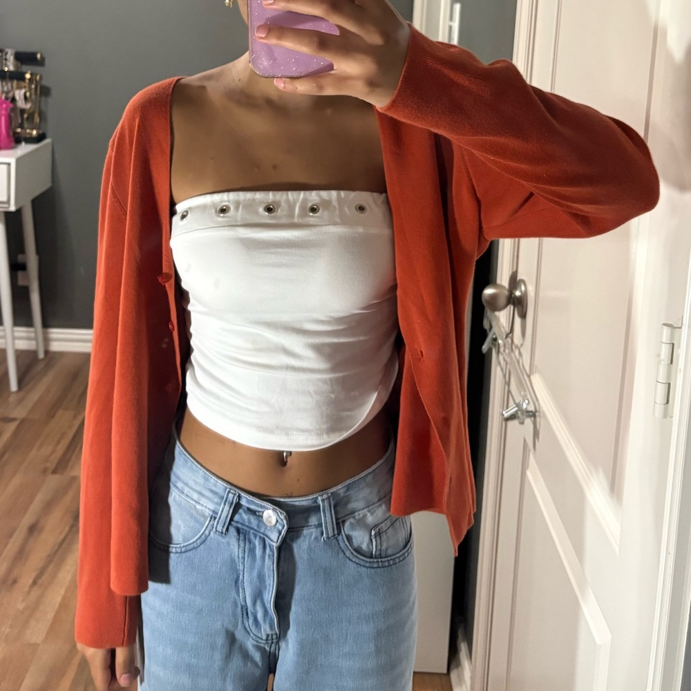 Orange Button-Up Cardigan